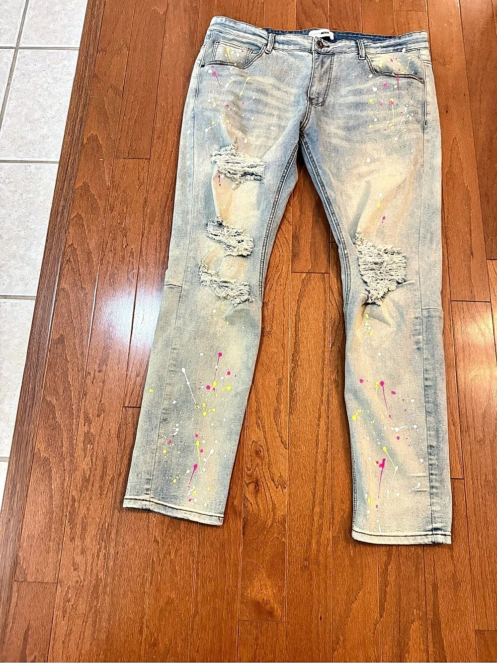 Fashion Nova Distressed Paint Splatter Skinny Jeans Waist 40